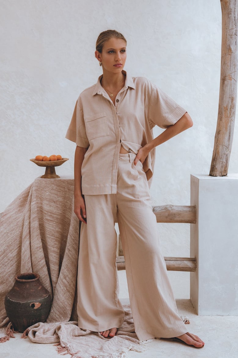 raya wide leg linen pants by Selfnex