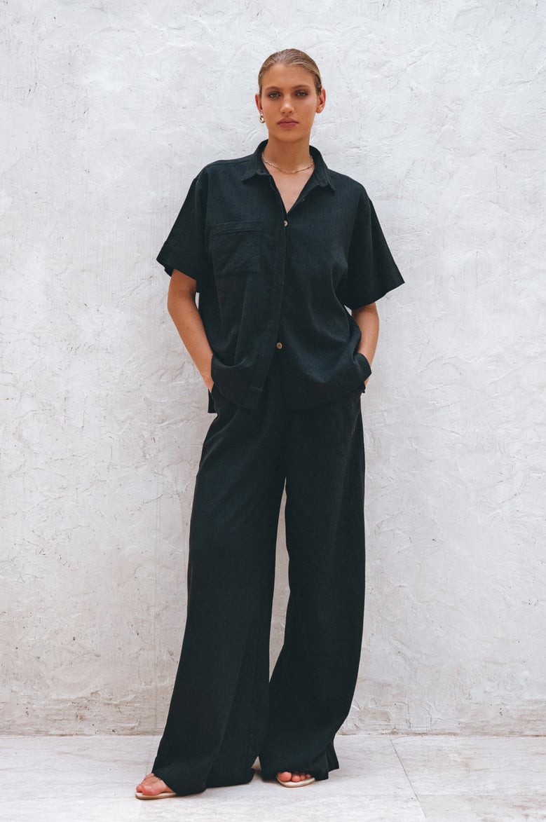 raya wide leg linen pants by Selfnex