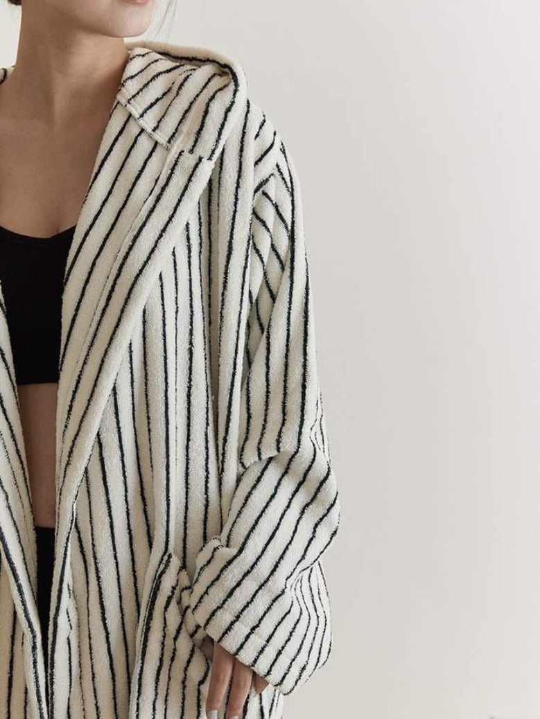 retro 100% organic long-stapled cotton hooded stripe bath robe by Selfnex