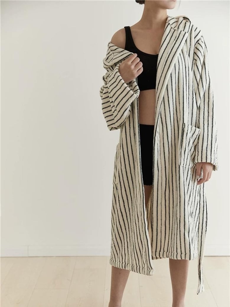 retro 100% organic long-stapled cotton hooded stripe bath robe by Selfnex