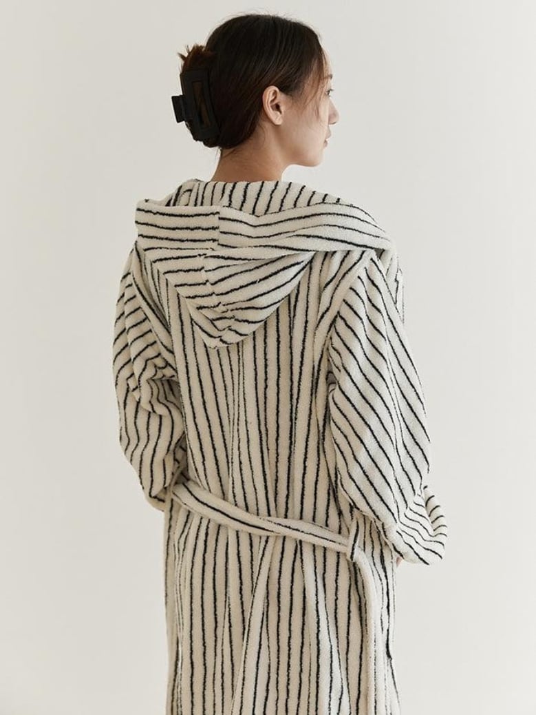 retro 100% organic long-stapled cotton hooded stripe bath robe by Selfnex