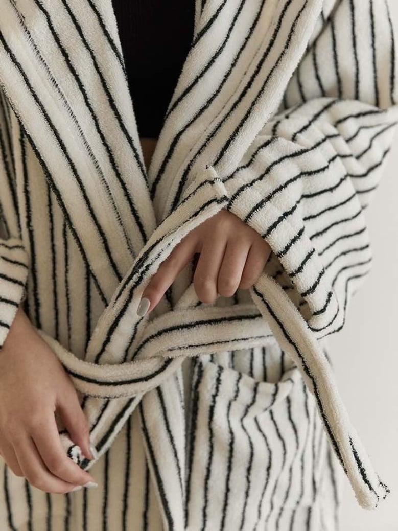 retro 100% organic long-stapled cotton hooded stripe bath robe by Selfnex