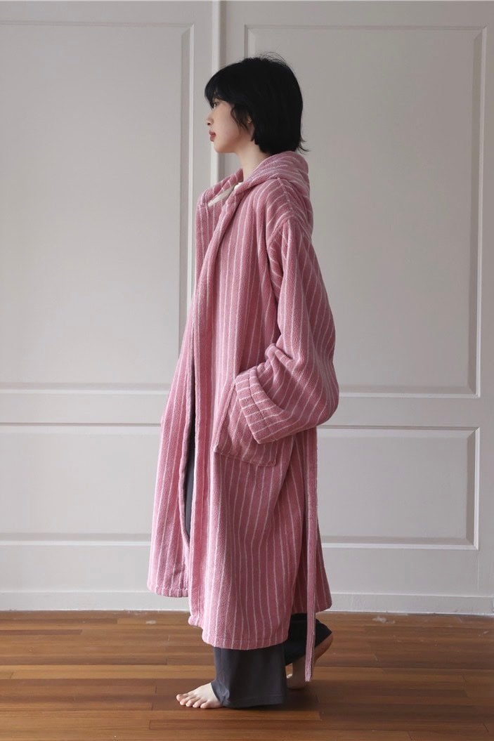 retro hooded stripe bathrobe, 100% organic long-stapled cotton by Selfnex