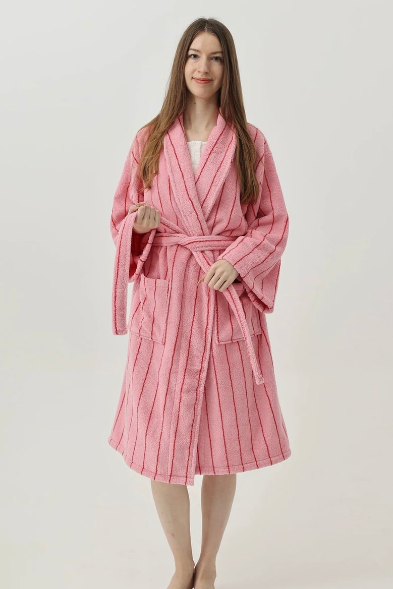 retro pastel stripe cotton bath robe - plush soft absorbent lounge robe by Selfnex