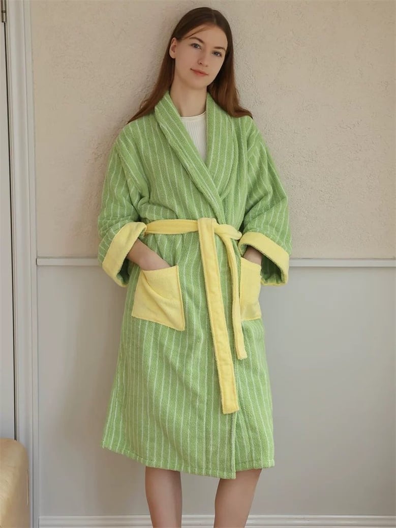 ultra soft dopamine stripe bathrobe - 100% organic long-stapled cotton by Selfnex