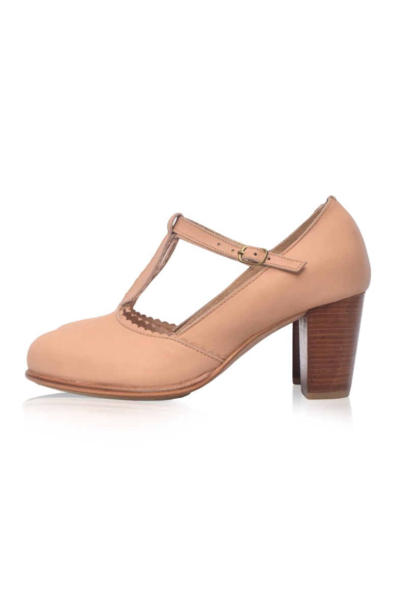 dawn t-strap leather heels by Selfnex