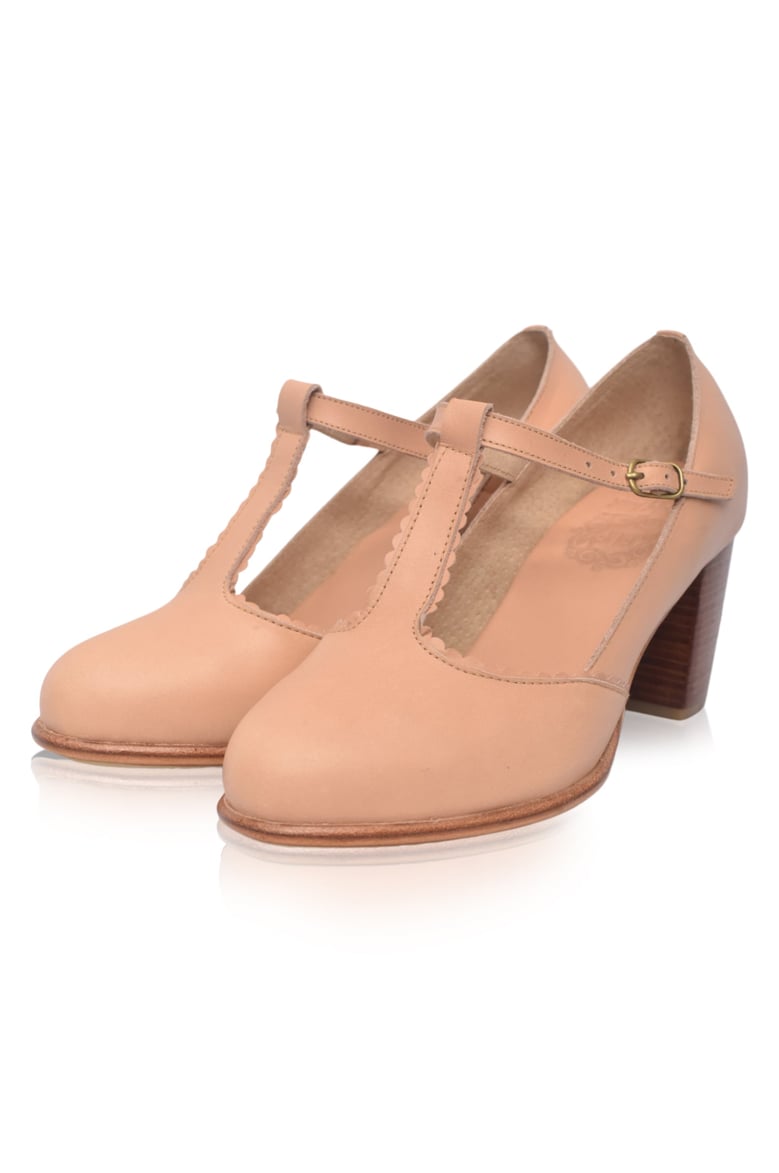 dawn t-strap leather heels by Selfnex