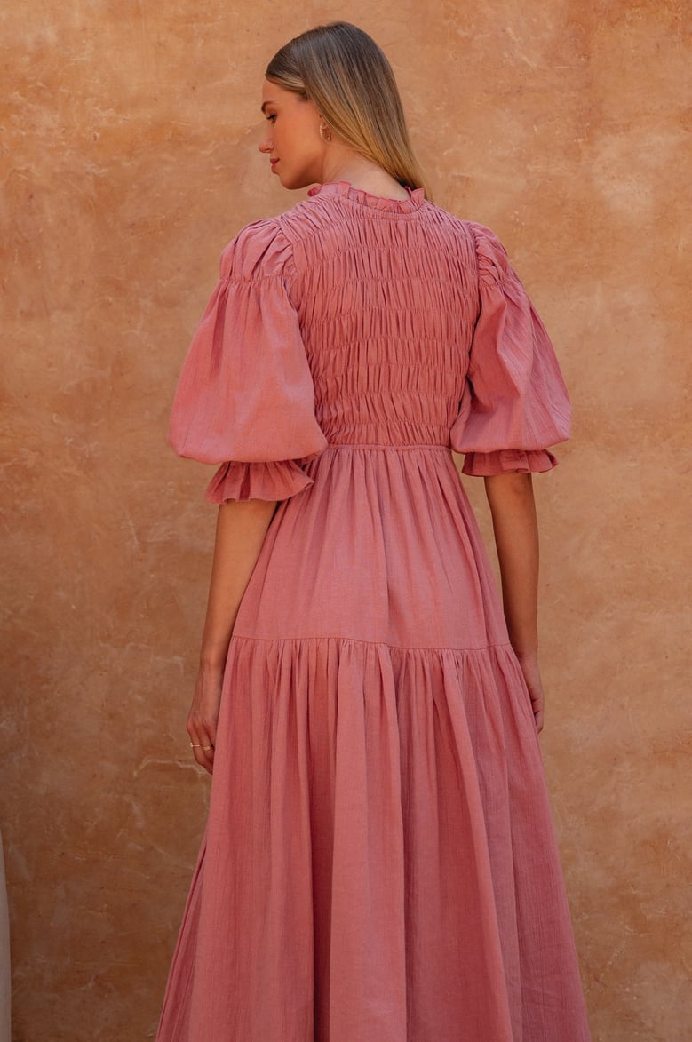 florence smocked linen midi dress by Selfnex