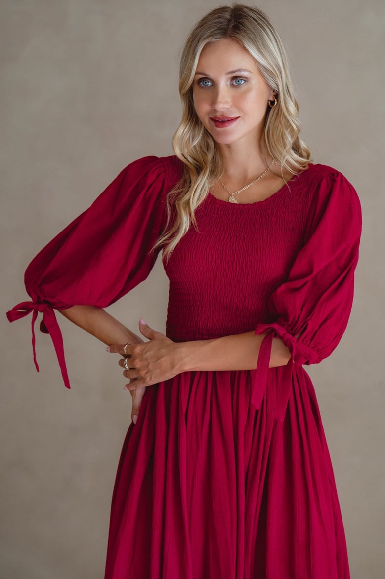 freya smocked linen midi dress by Selfnex
