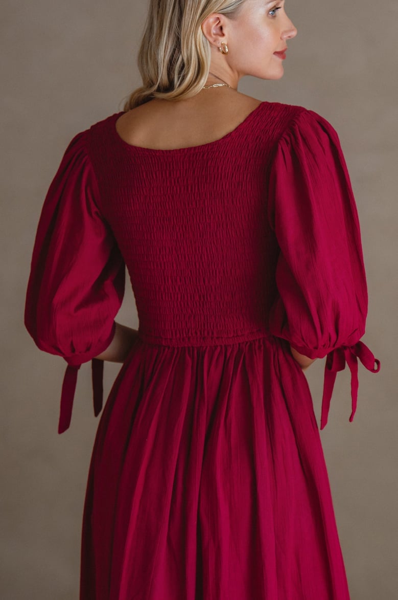 freya smocked linen midi dress by Selfnex