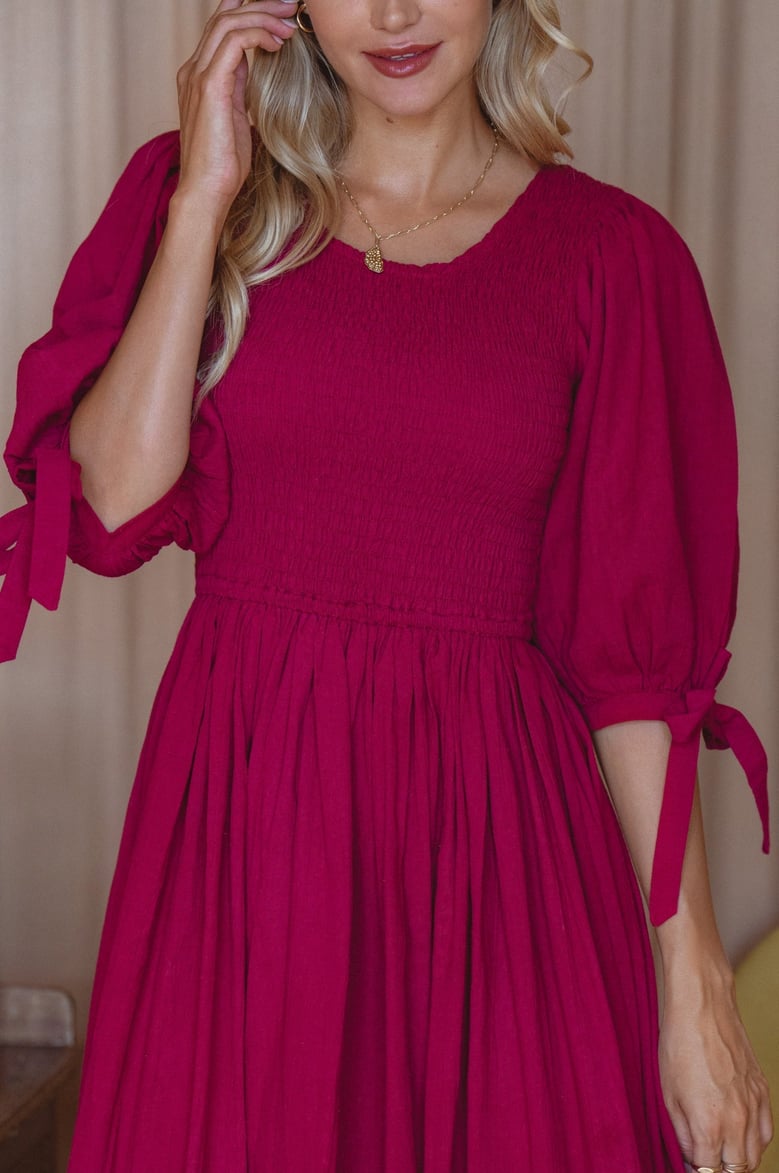 freya smocked linen midi dress by Selfnex