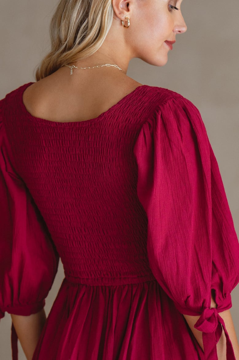 freya smocked linen midi dress by Selfnex