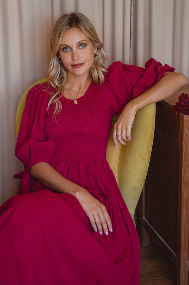 freya smocked linen midi dress by Selfnex