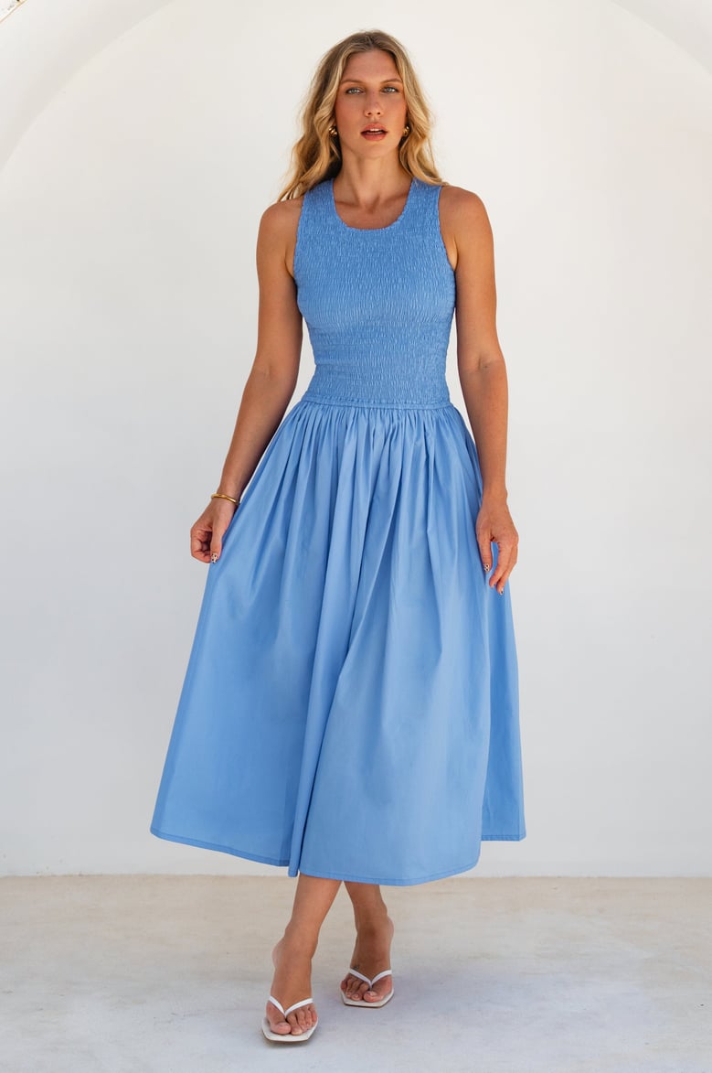 lucciola smocked cotton midi dress by Selfnex