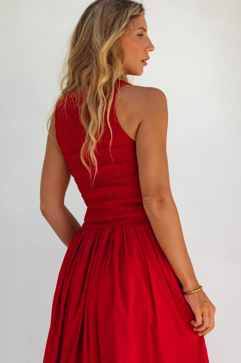 lucciola smocked cotton midi dress by Selfnex