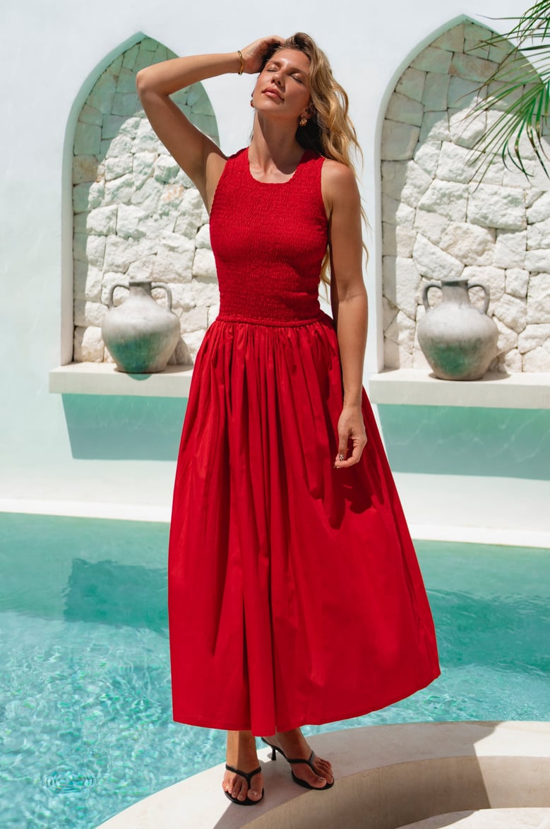 lucciola smocked cotton midi dress by Selfnex