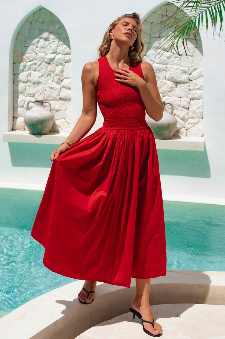 lucciola smocked cotton midi dress by Selfnex