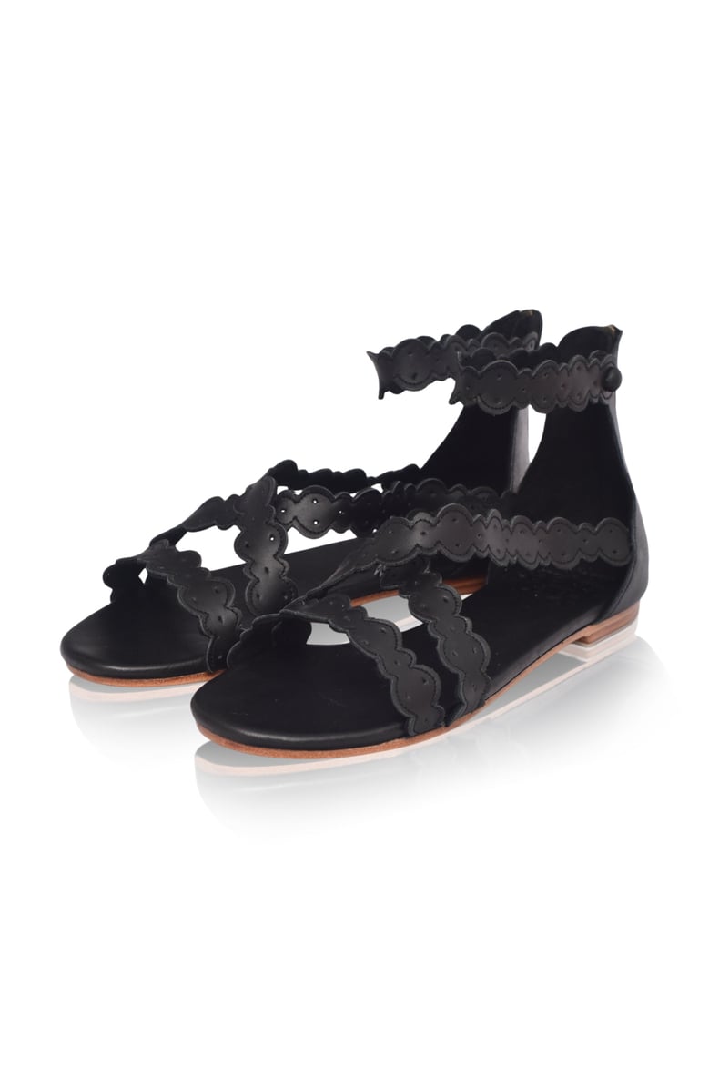 salty sea scalloped criss cross leather sandals by Selfnex
