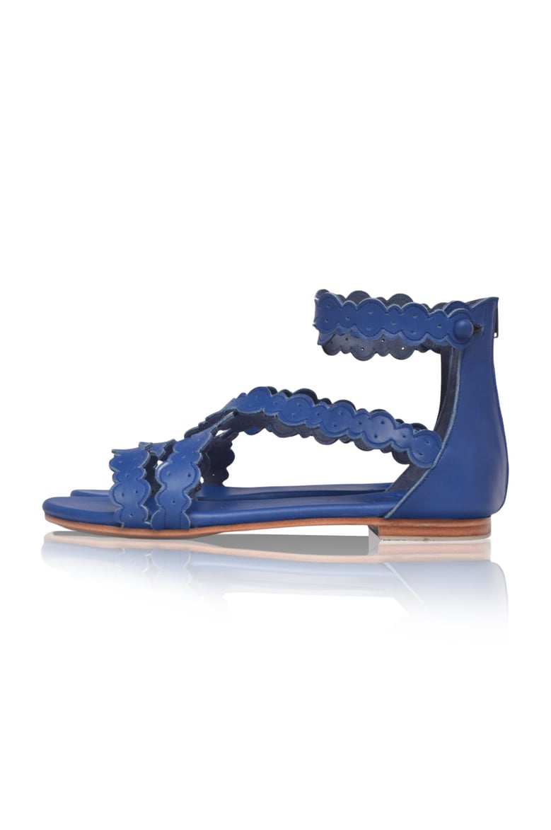 salty sea scalloped criss cross leather sandals by Selfnex