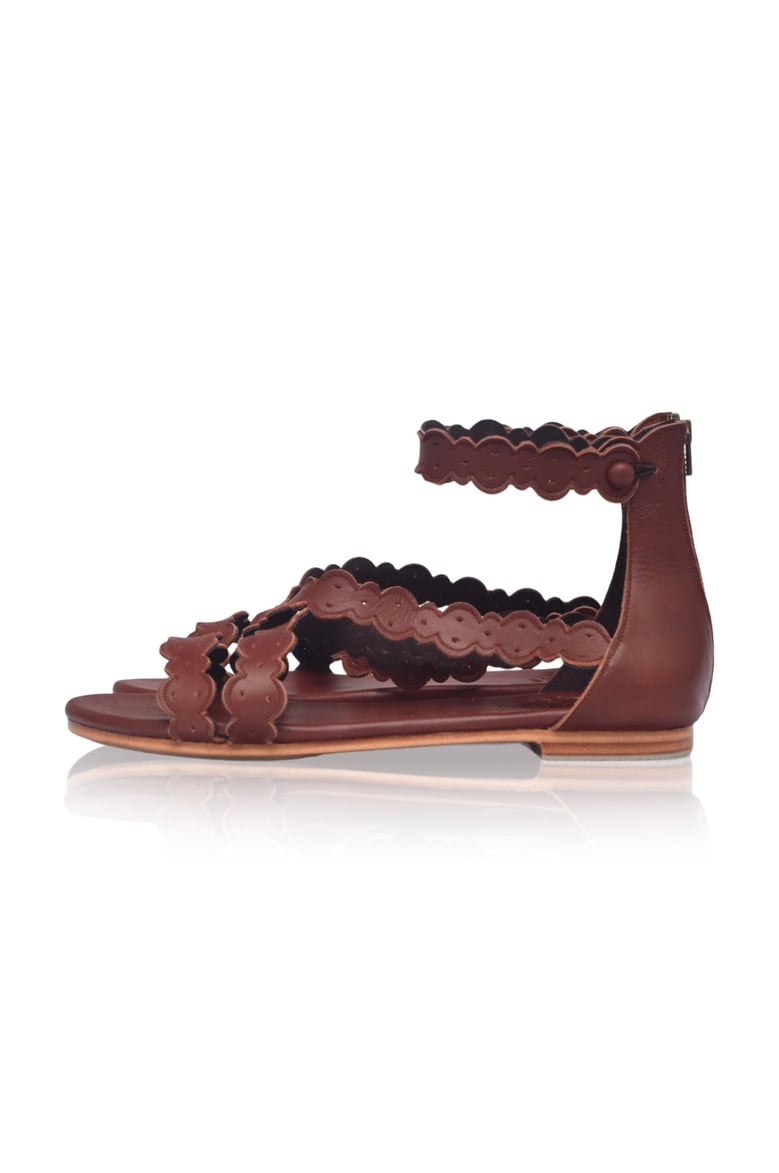 salty sea scalloped criss cross leather sandals by Selfnex
