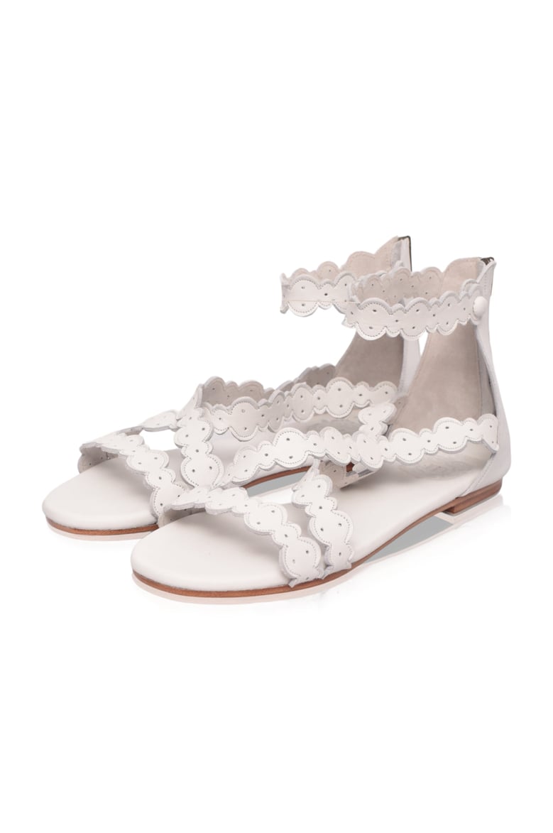 salty sea scalloped criss cross leather sandals by Selfnex