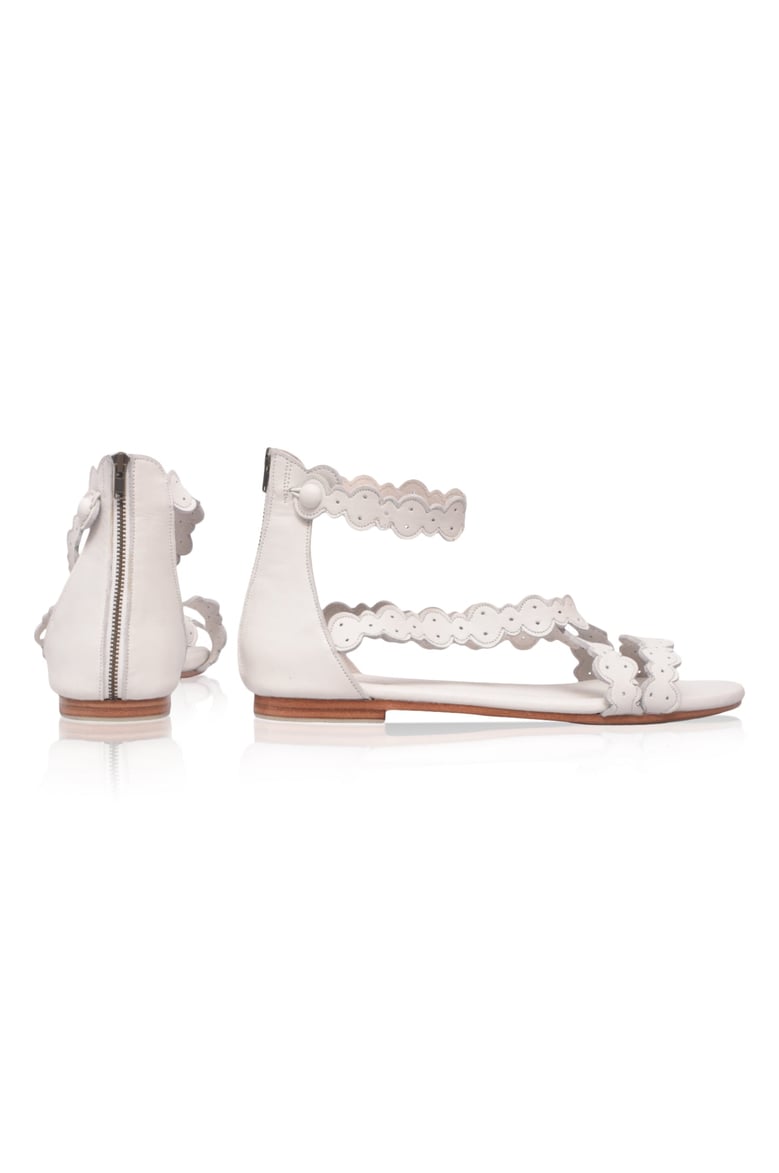 salty sea scalloped criss cross leather sandals by Selfnex
