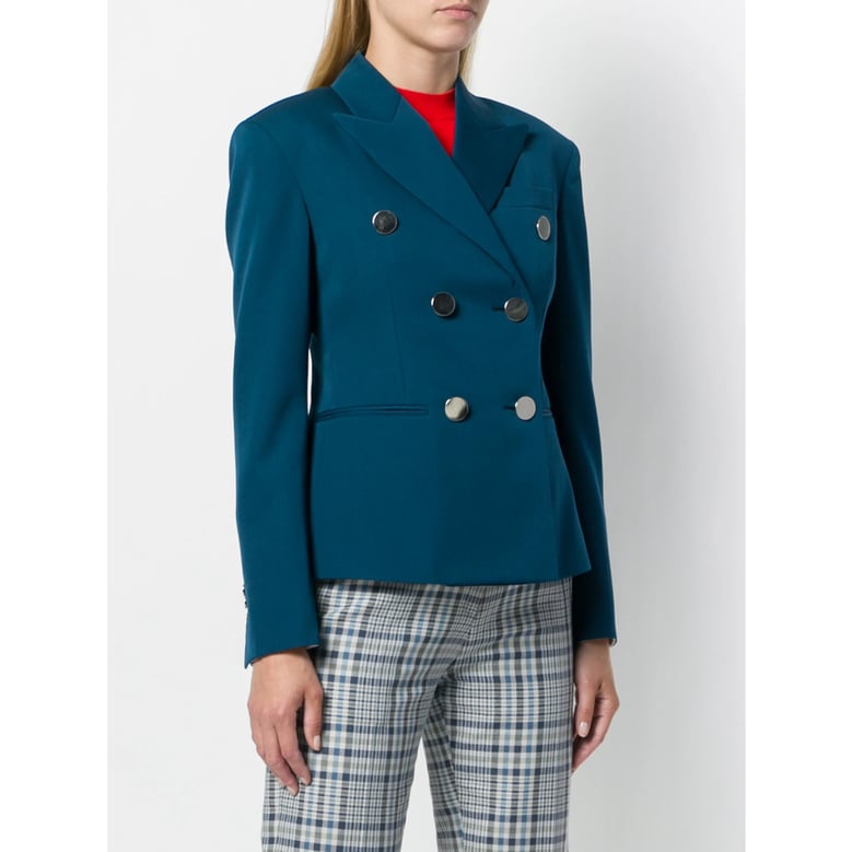 teal double-breasted blazer by Selfnex