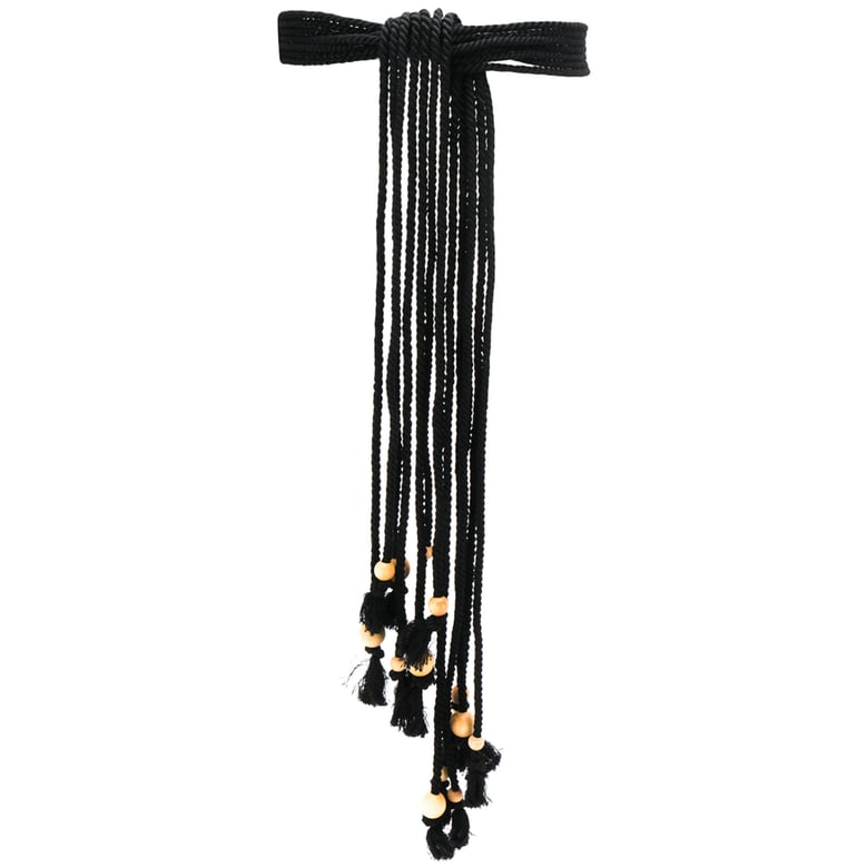 black rope belt with bead embellishments by Selfnex