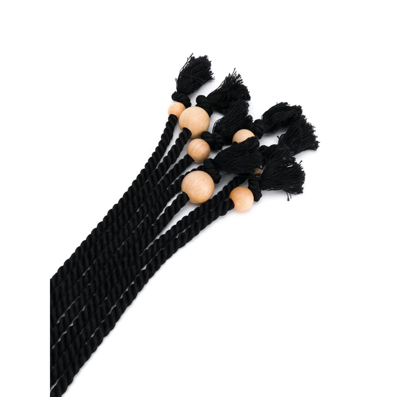 black rope belt with bead embellishments by Selfnex