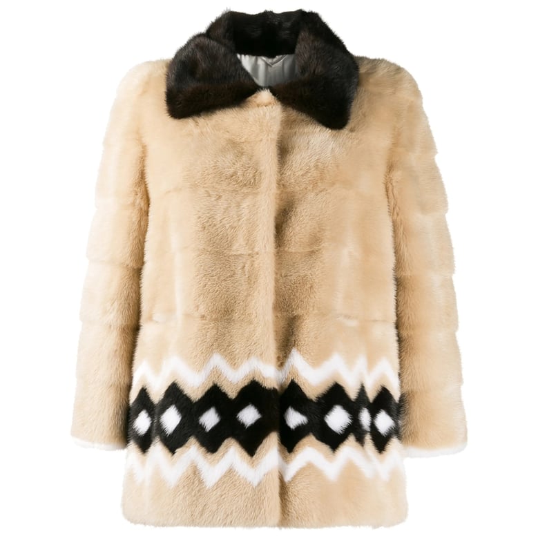 beige mink fur collar puffer jacket by Selfnex