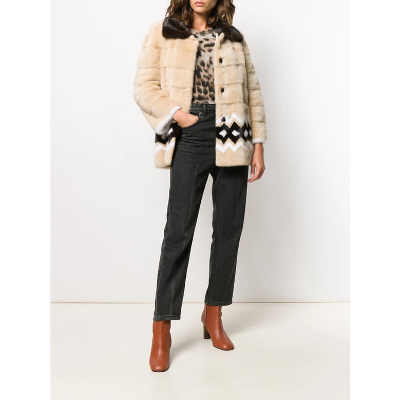 beige mink fur collar puffer jacket by Selfnex