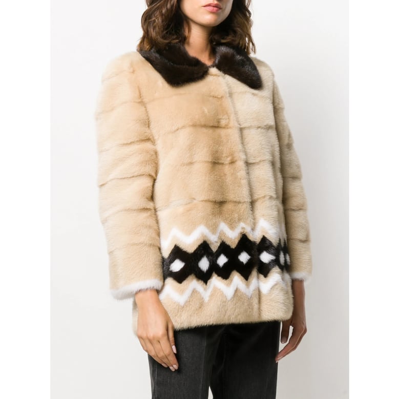 beige mink fur collar puffer jacket by Selfnex