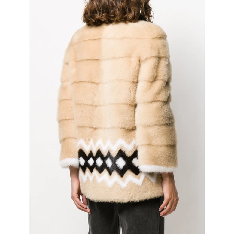 beige mink fur collar puffer jacket by Selfnex