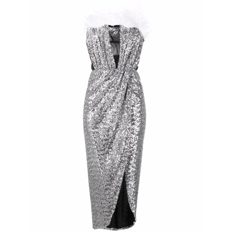 silver sequin evening dress by Selfnex
