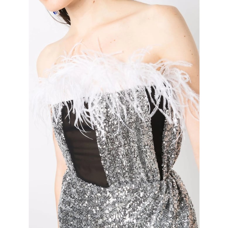 silver sequin evening dress by Selfnex