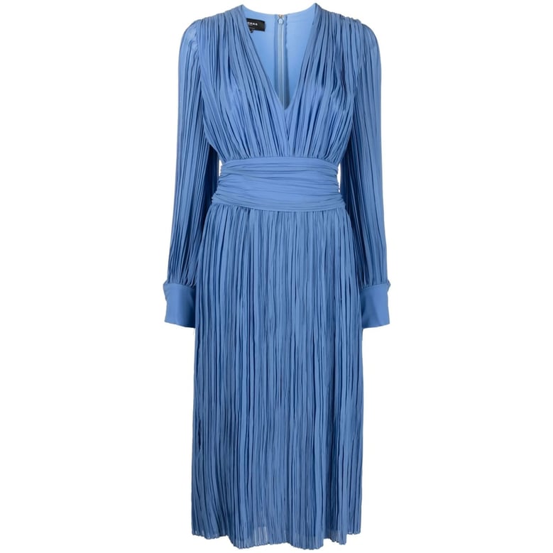 blue plissé dress with v-neck design by Selfnex