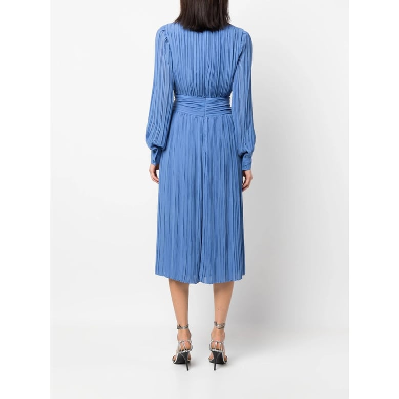 blue plissé dress with v-neck design by Selfnex