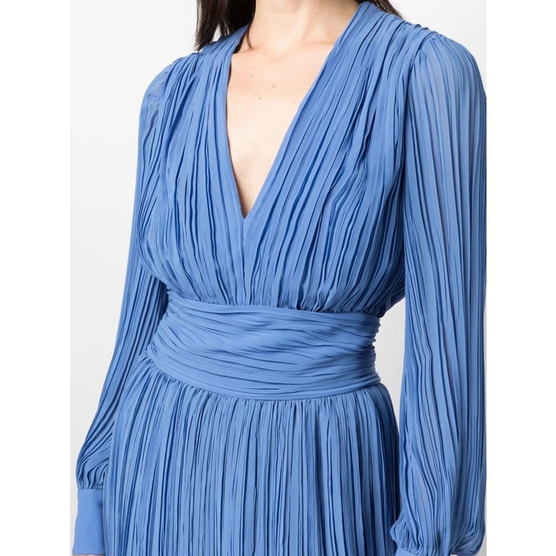 blue plissé dress with v-neck design by Selfnex