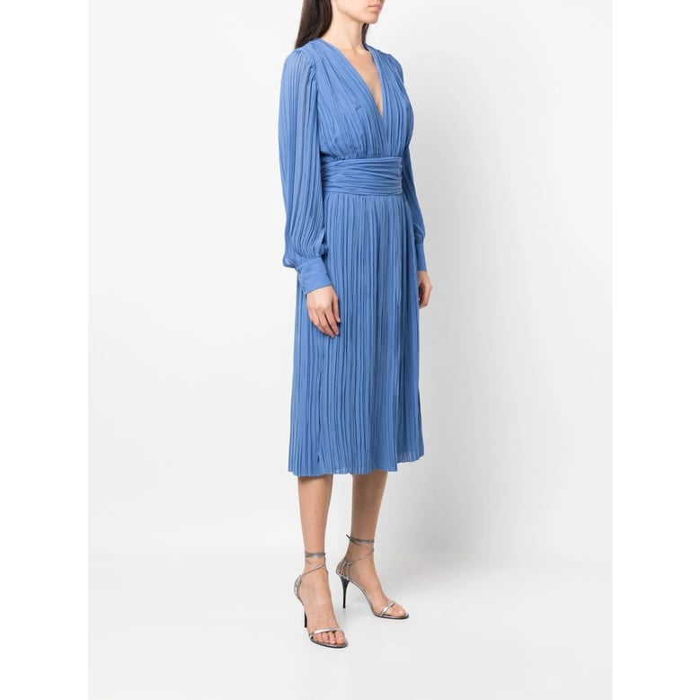 blue plissé dress with v-neck design by Selfnex