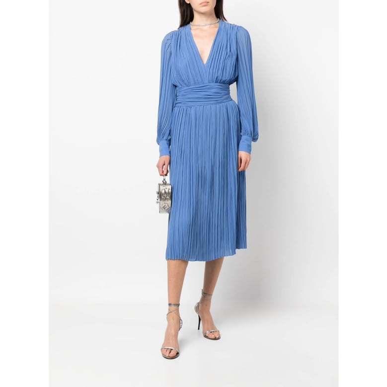 blue plissé dress with v-neck design by Selfnex
