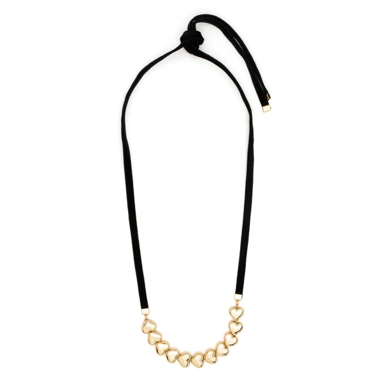 gold and black velvet heart charm necklace by Selfnex