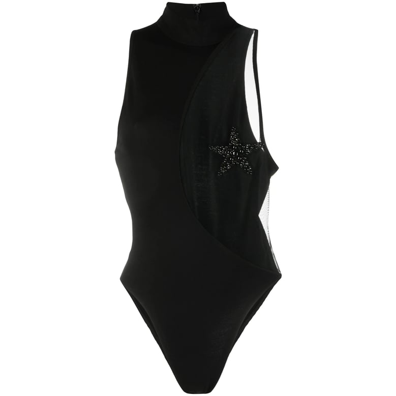 black bodysuit with star patch detail by Selfnex