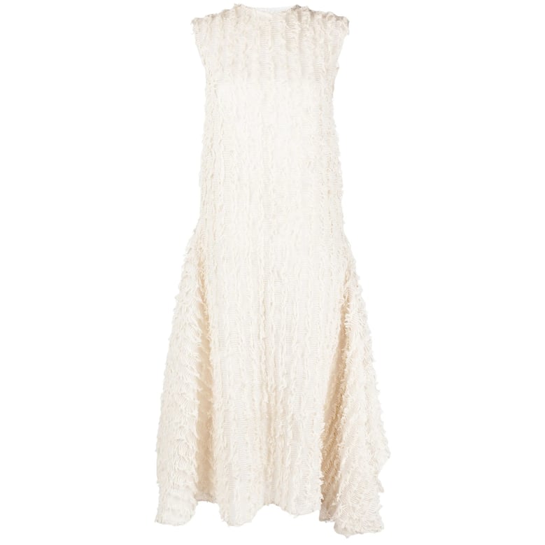 ecru silk dress with frayed edges by Selfnex