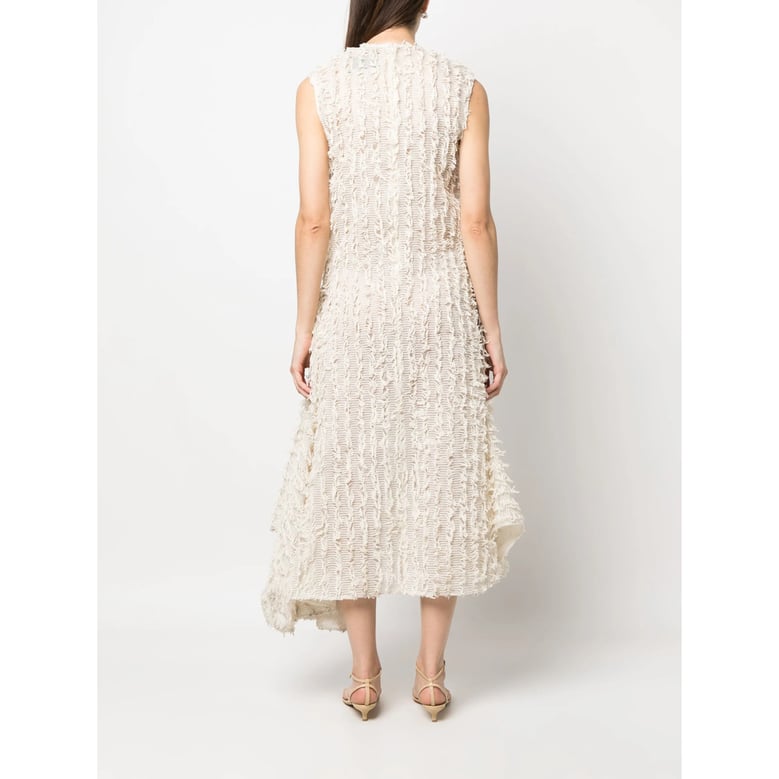 ecru silk dress with frayed edges by Selfnex