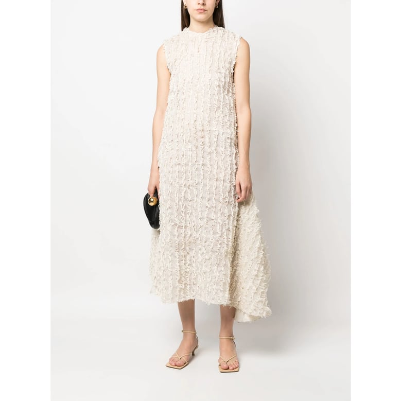 ecru silk dress with frayed edges by Selfnex