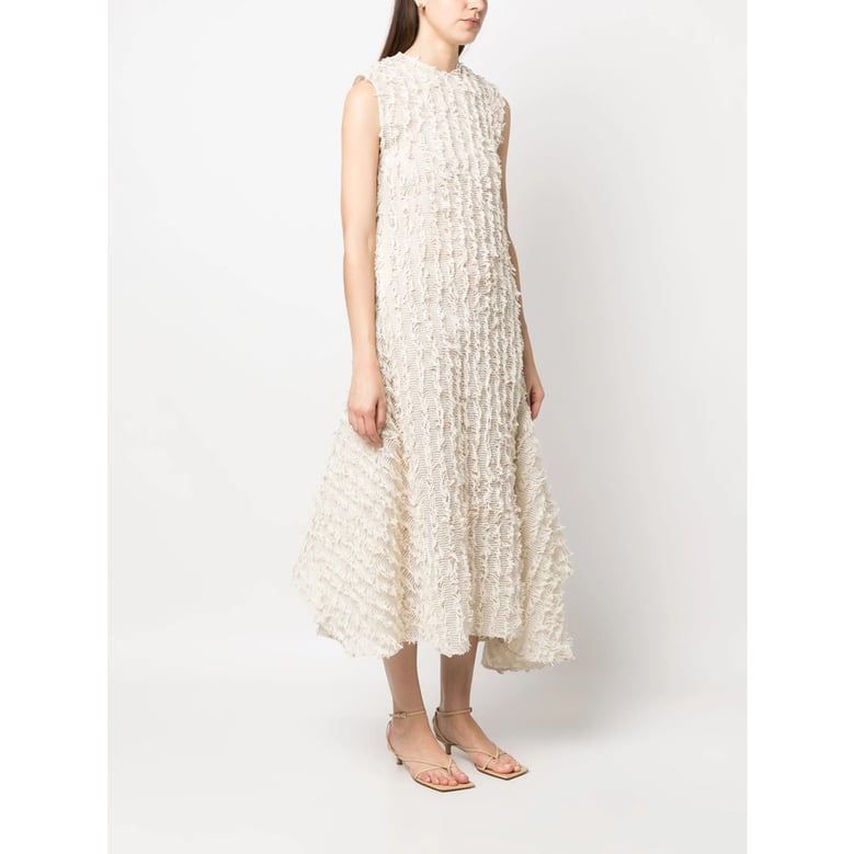 ecru silk dress with frayed edges by Selfnex