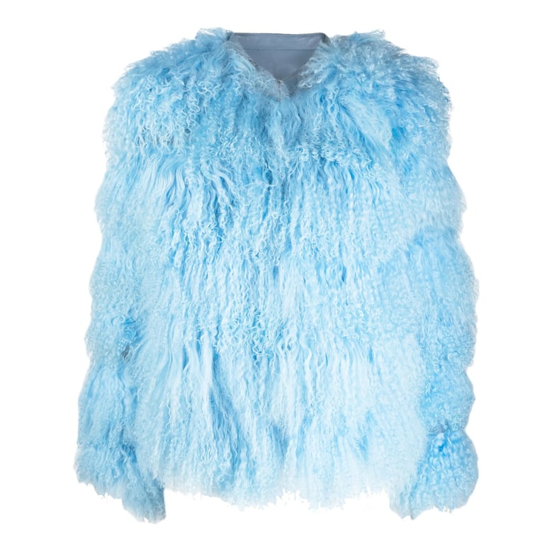 sky blue quilted leather outerwear by Selfnex