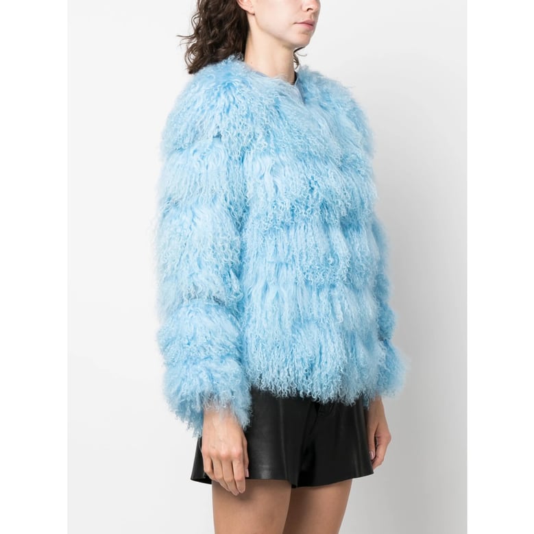 sky blue quilted leather outerwear by Selfnex