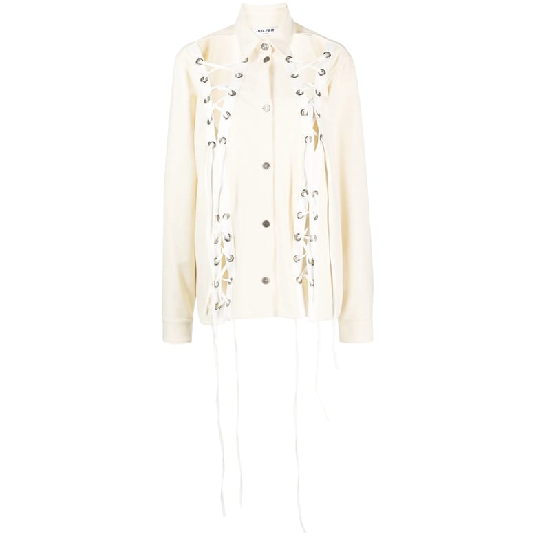 ivory wool lace-up outerwear by Selfnex