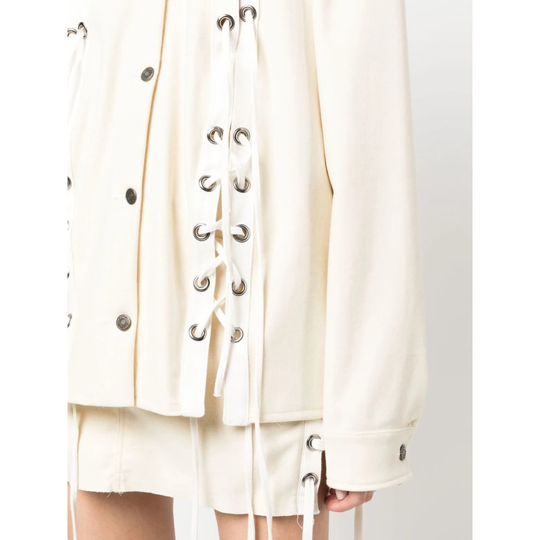 ivory wool lace-up outerwear by Selfnex